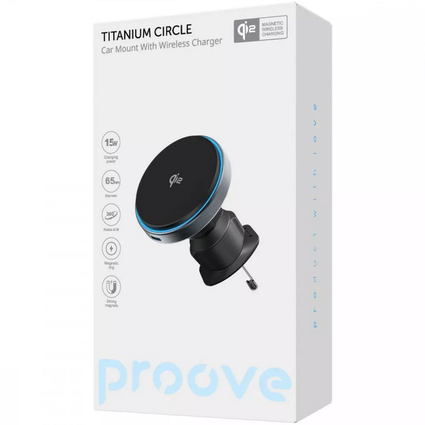 Proove Titanium Circle Qi2 15W &ndash; магнитный автодержатель для телефона с беспроводной зарядкой, поддержкой MagSafe и Magnetic Ring 0711 фото