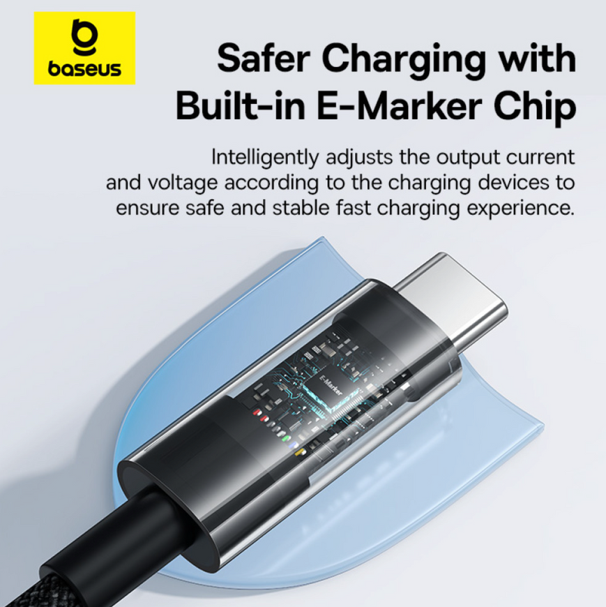 Мощный кабель Baseus Gem Series Type-C to Type-C 100W 20V 6A для iPhone 16 Pro Max и MacBook 0410 фото