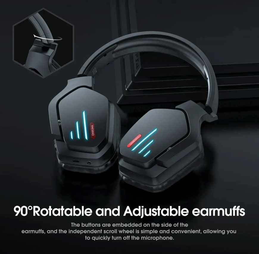 Беспроводные игровые Bluetooth наушники с LED подсветкой ONIKUMA B60 BLACK 0130 фото