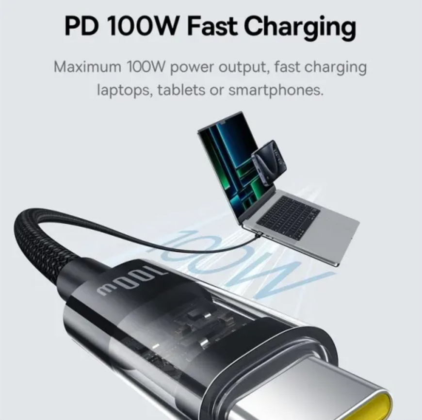 Мощный кабель Baseus Gem Series Type-C to Type-C 100W 20V 6A для iPhone 16 Pro Max и MacBook 0410 фото