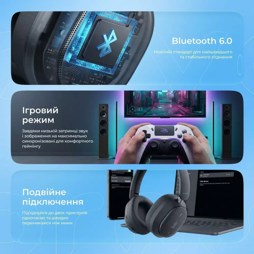 Бездротові повнорозмірні навушники Proove Solo з гібридним ANC. Накладні Bluetooth-навушники з активним шумозаглушенням 0444 фото