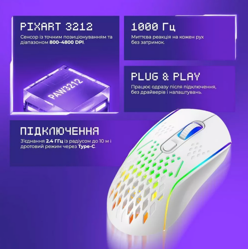 Беспроводная игровая мышь Proove Gaming Buzz (2.4GHz+USB). Беспроводная геймерская мышь 0450 фото