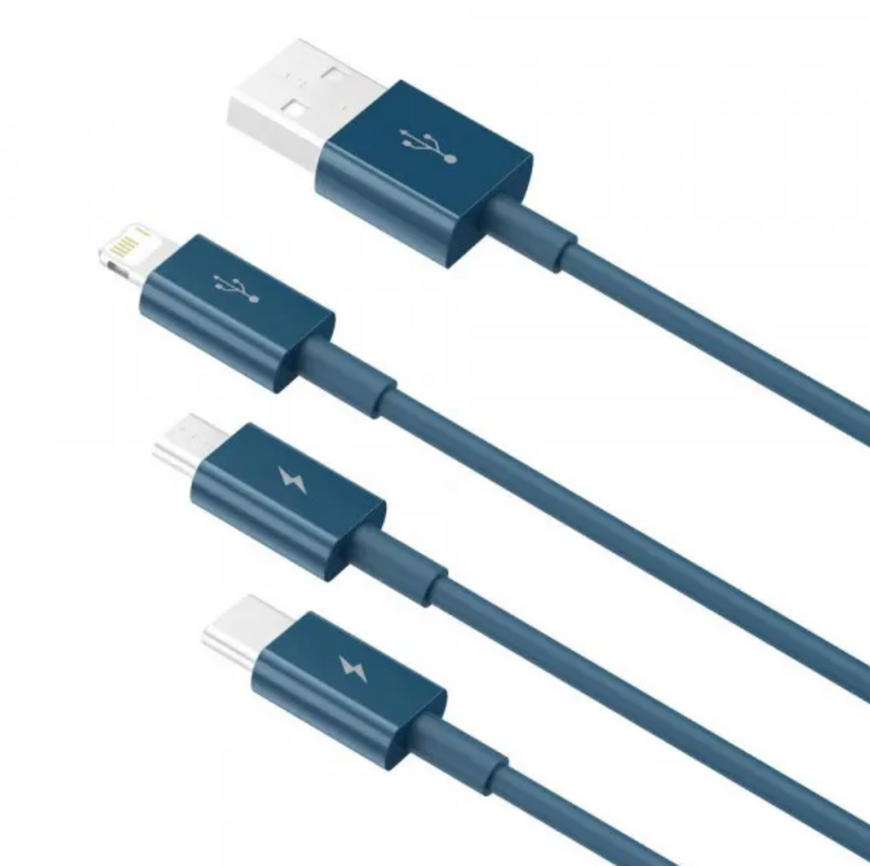 Кабель для зарядки Baseus Superior Fast Charging 3-в-1, швидка зарядка 3.5A, 1.5 м (Micro USB+Lightning+Type-C)  0113 фото