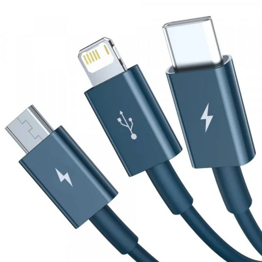 Кабель для зарядки Baseus Superior Fast Charging 3-в-1, швидка зарядка 3.5A, 1.5 м (Micro USB+Lightning+Type-C)  0113 фото