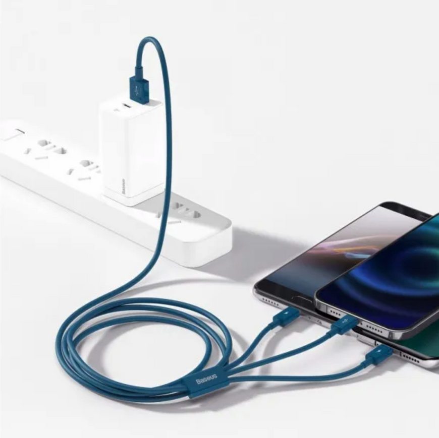 Кабель для зарядки Baseus Superior Fast Charging 3-в-1, швидка зарядка 3.5A, 1.5 м (Micro USB+Lightning+Type-C)  0113 фото