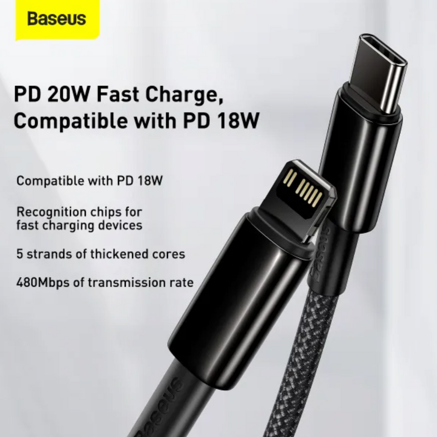 Кабель Baseus Tungsten Gold Type-C/Lightning 20W 1м з цинковими конекторами для швидкої зарядки iPhone 0412 фото