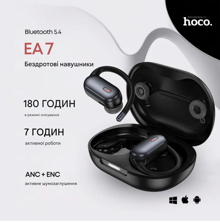 Беспроводные наушники HOCO EA7 ANC/ENC. Спортивные блютуз наушники с заушной крепью и микрофоном. 0136 фото