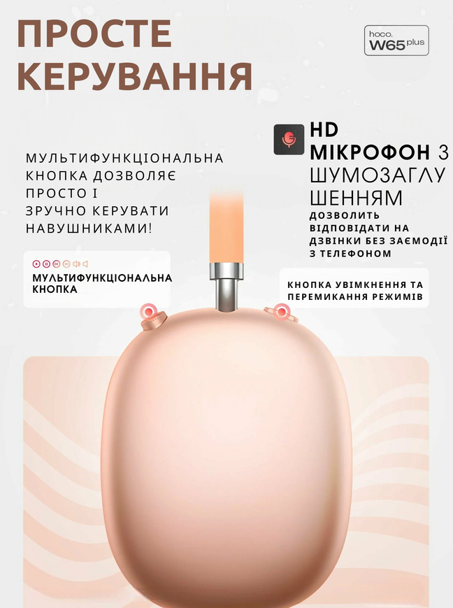 Бездротові навушники Hoco W65 Plus ANC з шумоподавленням. Повнорозмірні Bluetooth навушники Hoco W65 Подс макс з ANC та режимом прозорості orange 0325 фото