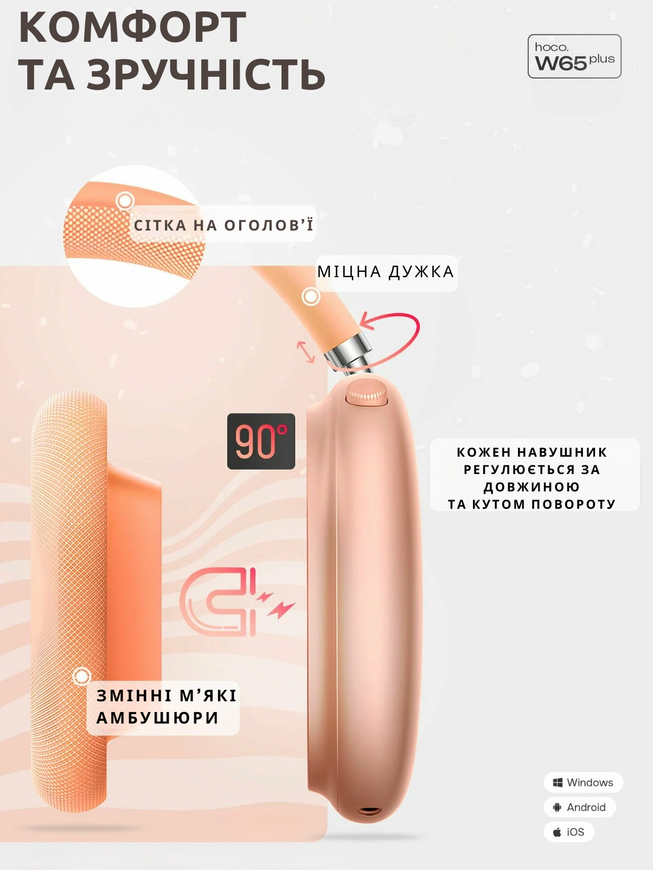 Бездротові навушники Hoco W65 Plus ANC з шумоподавленням. Повнорозмірні Bluetooth навушники Hoco W65 Подс макс з ANC та режимом прозорості orange 0325 фото