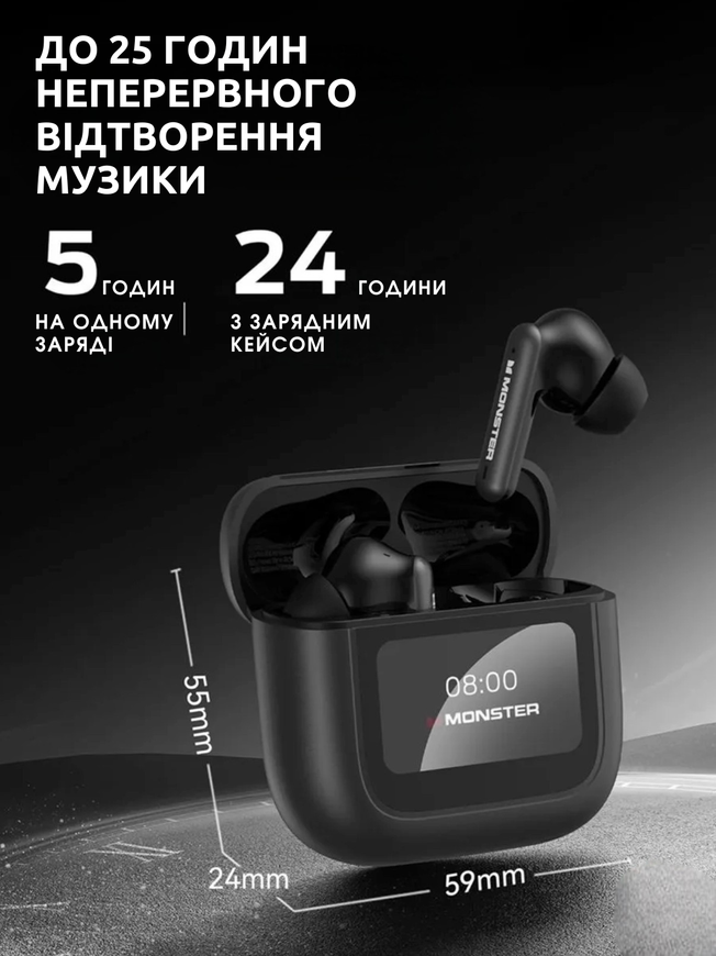Бездротові вакуумні навушники Monster TH300 з LED-дисплеєм та ANC шумозаглушенням + ENC 0436 фото