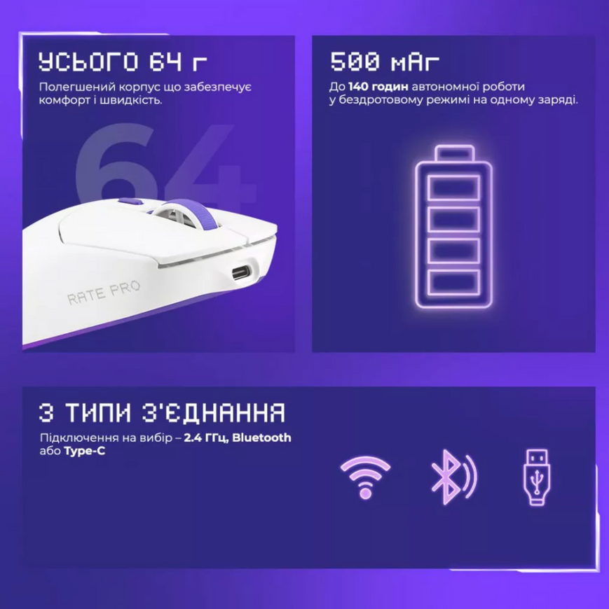 Бездротова геймерська ігрова миша Proove Gaming Rate Pro with Charging Dock. Професійна миша для геймерів  для кіберспорту 0726 фото