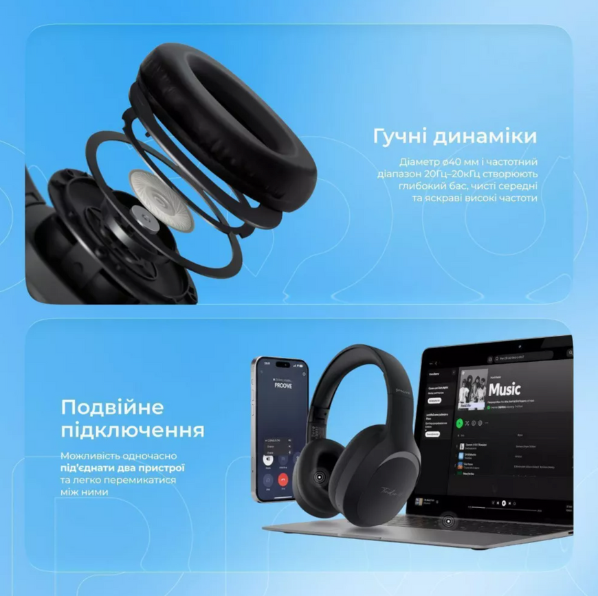 Повнорозмірні Bluetooth навушники Proove Tender 2 з з металевим посиленням 0329 фото