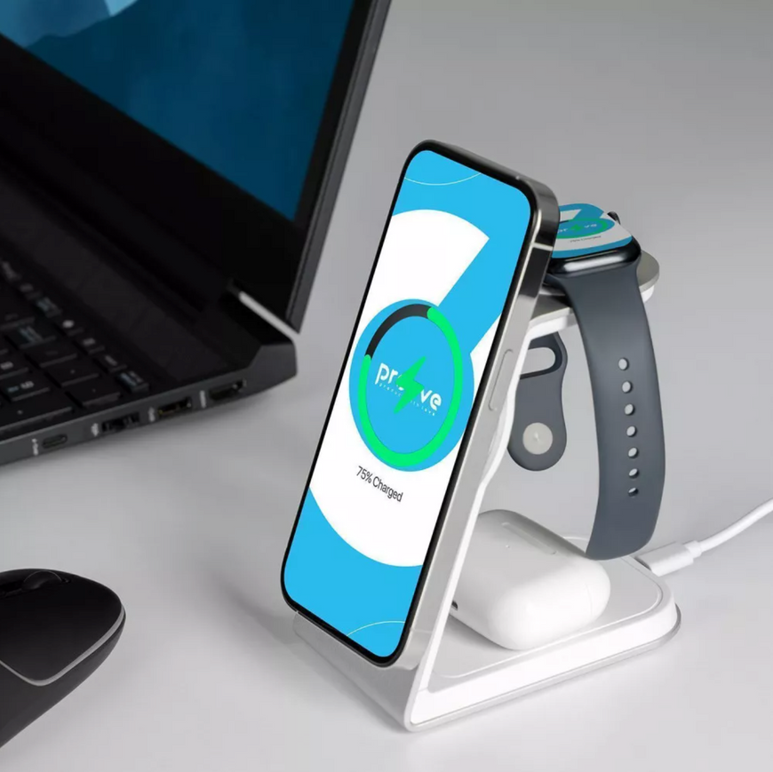 Настольное беспроводное зарядное устройство для Proove Omni Power. Беспроводная зарядная станция 3 в 1 с поддержкой быстрой зарядки Qi 0231 фото