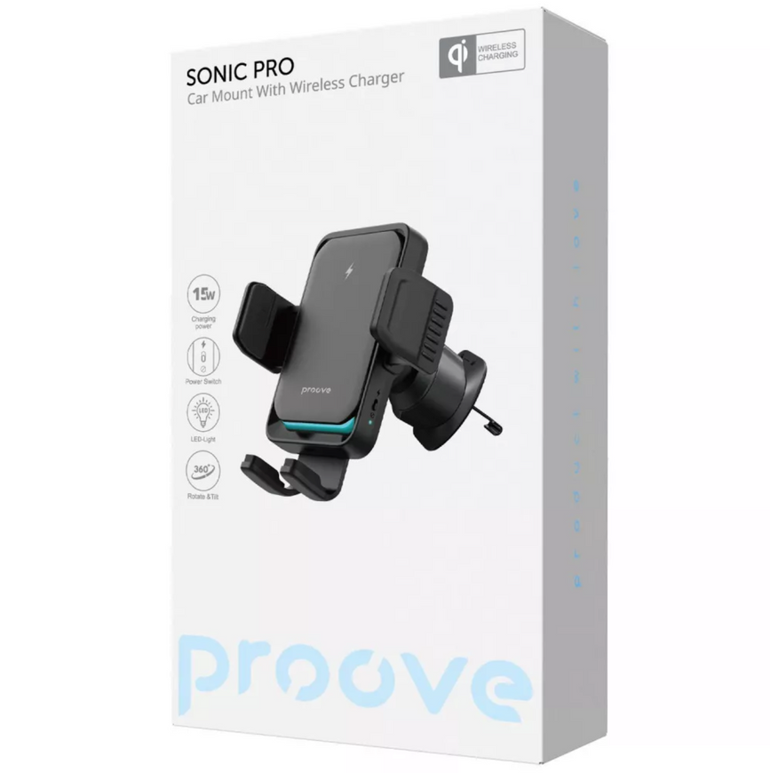 Універсальний тримач для телефону в авто Proove Sonic Pro. Автомобільний тримач з бездротовою зарядкою 15W 0370 фото