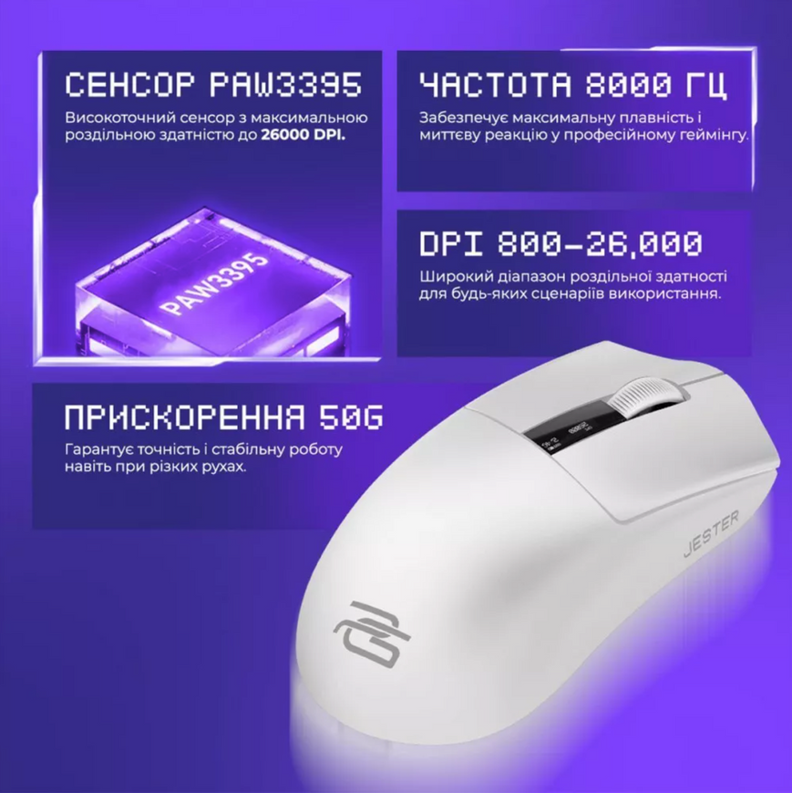 Игровая мышь Proove Gaming Jester. Ультралегкая беспроводная профессиональная мышь 2.4G+BT+USB для геймеров 0730 фото