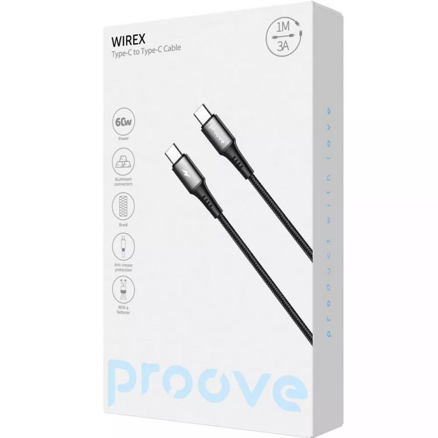 Прочный нейлоновый кабель Proove WireX Type-C/Type-C 60W для быстрой зарядки 0407 фото