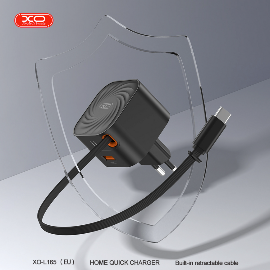 Сетевое зарядное устройство XO L165 Telescopic PD 20W + кабель Type-C. Быстрая зарядка с кабелем Type-C в комплекте 0388 фото