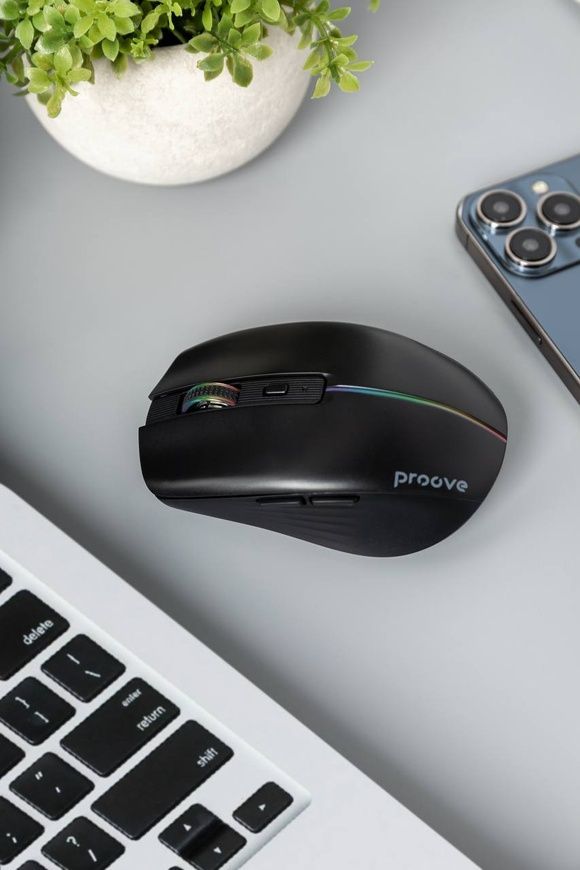 Бездротова миша Proove Comet Black (2.4GHz + Dual BT) з RGB-підсвіткою та автономністю до 100 годин для Windows, MacOS та Linux 0434 фото