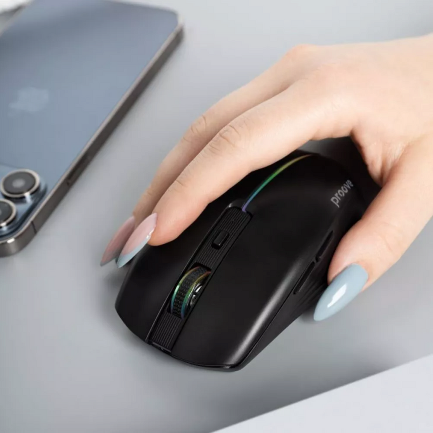 Бездротова миша Proove Comet Black (2.4GHz + Dual BT) з RGB-підсвіткою та автономністю до 100 годин для Windows, MacOS та Linux 0434 фото