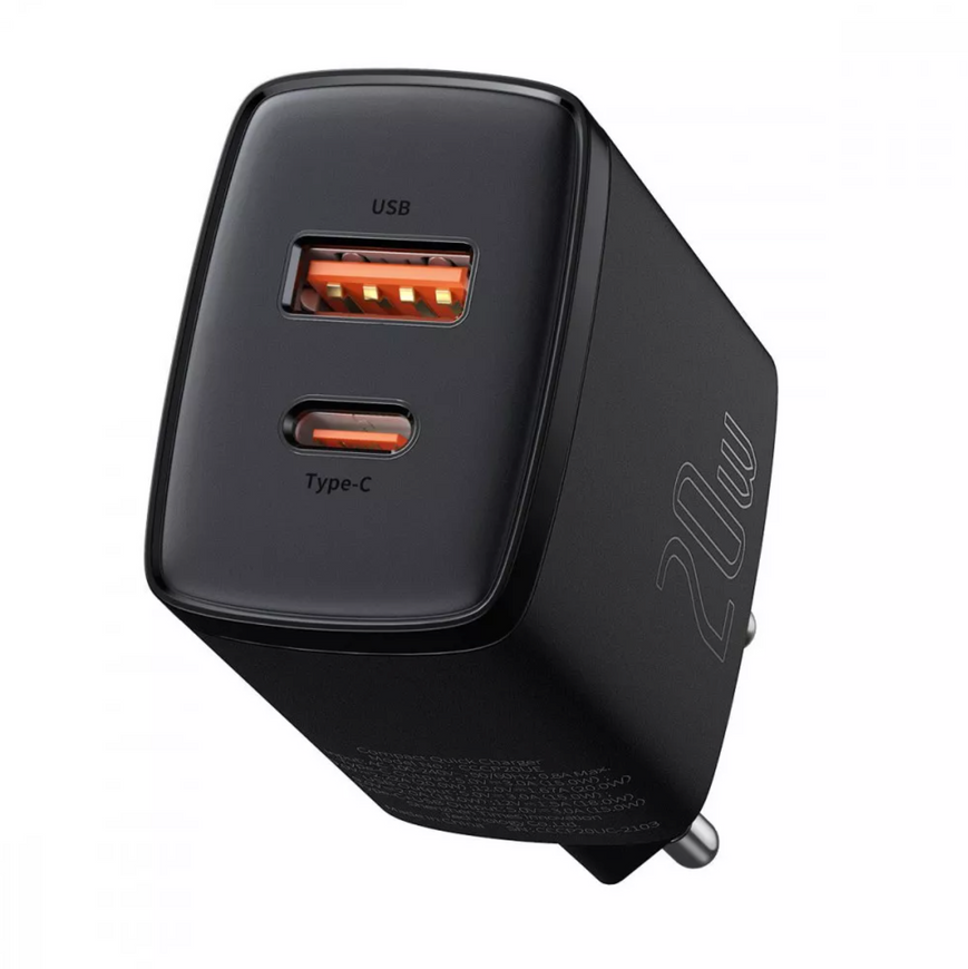 Мережевий зарядний пристрій Baseus Compact Quick Charger 20W (USB + Type-C). Швидка зарядка Baseus для iPhone та Android 0346 фото