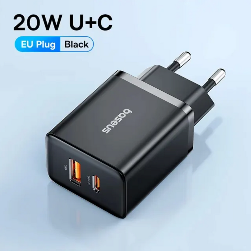 Мережевий зарядний пристрій Baseus Compact Quick Charger 20W (USB + Type-C). Швидка зарядка Baseus для iPhone та Android 0346 фото