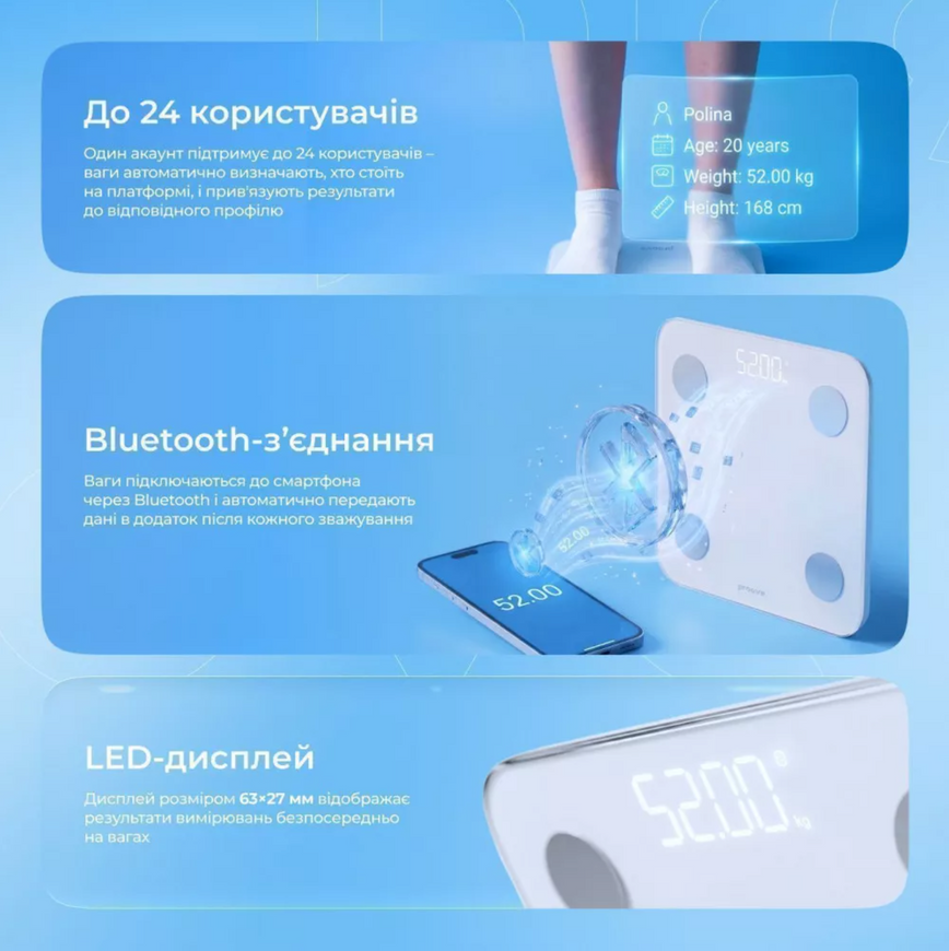 Разумные напольные смарт весы Proove Balance II с Bluetooth и LED-дисплеем 0531 фото