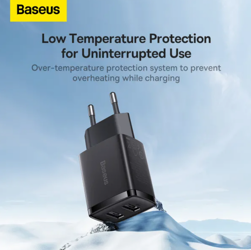 Адаптер Baseus Compact Charger  10.5W  2USB для одночасної зарядки 2 пристроїв. Зарядний пристрій Baseus з інтелектуальним захистом 0258 фото