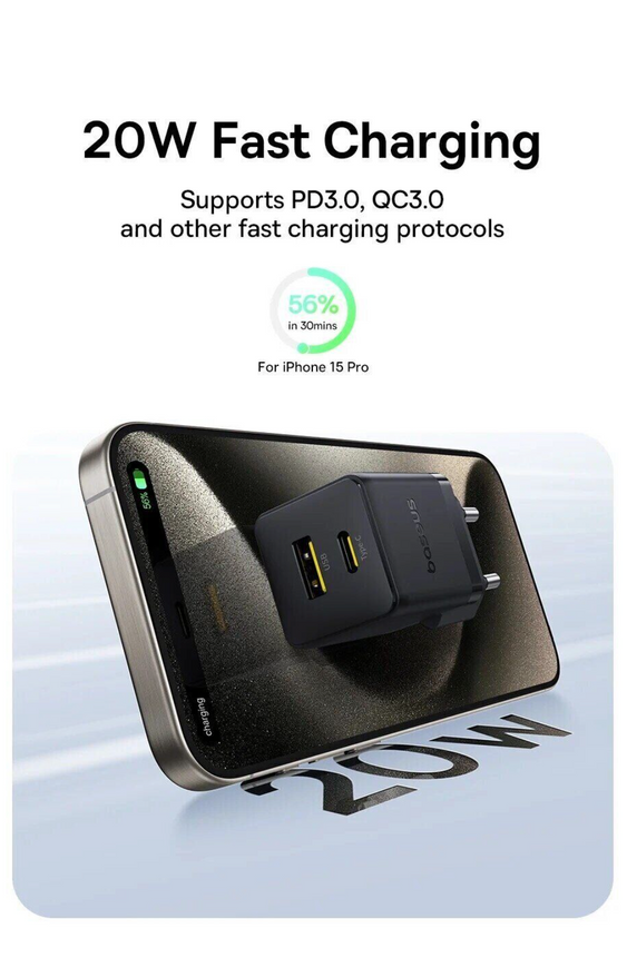 Мережевий зарядний пристрій Baseus Palm Fast Charger 20W Type-C. Адаптер живлення з підтримкою швидкого заряджання для iPhone 0259 фото