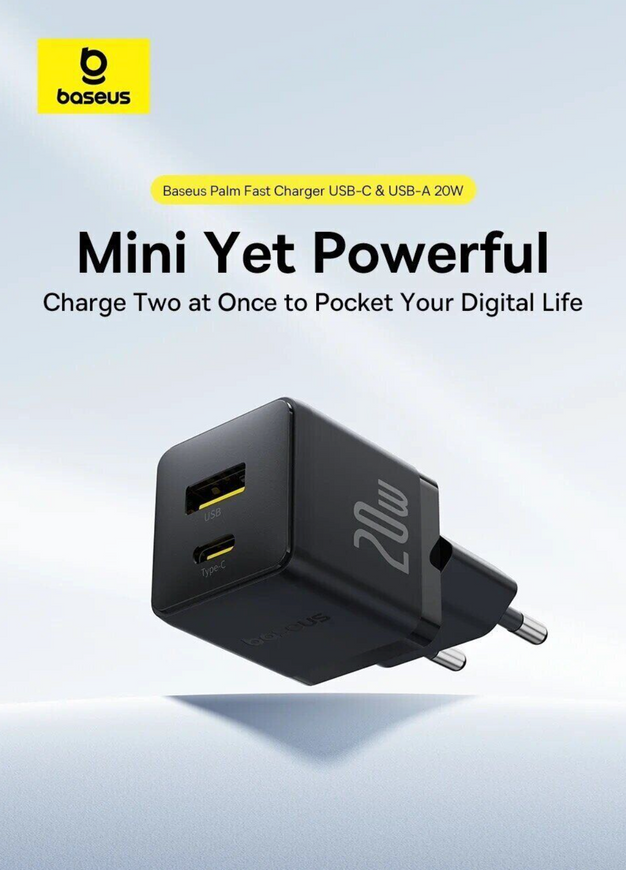 Мережевий зарядний пристрій Baseus Palm Fast Charger 20W Type-C. Адаптер живлення з підтримкою швидкого заряджання для iPhone 0259 фото