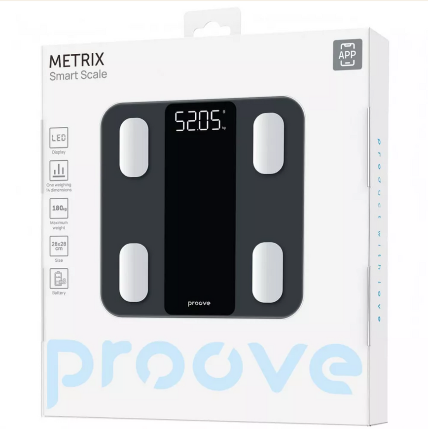 Электронные напольные смарт-весы Proove Metrix (до 180кг) из закаленного стекла и поддержкой приложения 0532 фото