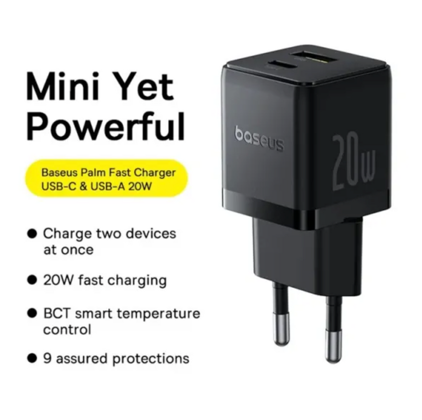 Мережевий зарядний пристрій Baseus Palm Fast Charger 20W Type-C. Адаптер живлення з підтримкою швидкого заряджання для iPhone 0259 фото