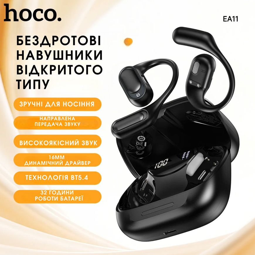 Бездротові Bluetooth навушники Hoco EA11 Open-Ear відкритого типу для бігу та спорту. Спортивні навушники з фіксацією за вухом 0389 фото