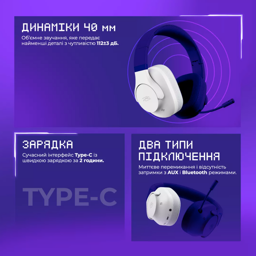 Ігрові бездротові навушники Proove Gaming Bliss з мікрофоном та LED RGB підсвіткою. Геймерська бездротова гарнітура з мікрофоном для стрімів 0713 фото