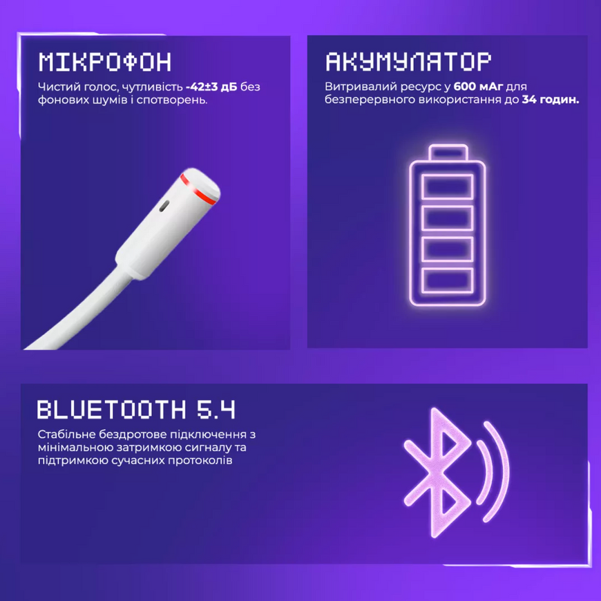 Ігрові бездротові навушники Proove Gaming Bliss з мікрофоном та LED RGB підсвіткою. Геймерська бездротова гарнітура з мікрофоном для стрімів 0713 фото