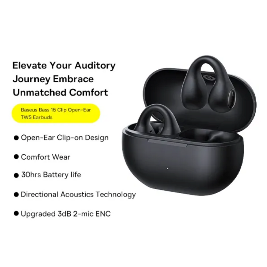 Бездротові Bluetooth навушники Baseus Bass 15 Clip Open-Ear TWS з системою шумозаглушення ENC 0438 фото