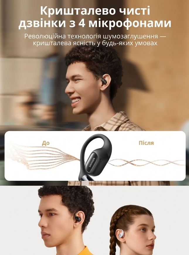 Спортивные беспроводные открытые наушники UGREEN WS213 FitBuds Open-Ear с 4 микрофонами 0542 фото