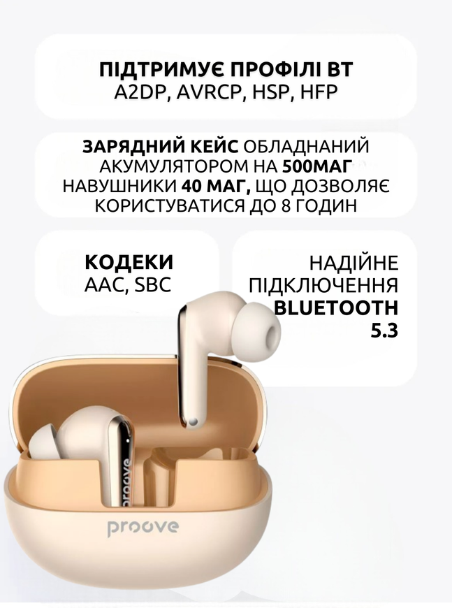 Бездротові навушники Proove Blitz TWS з активним шумопоглинанням (ANC). Вакуумні блютуз навушники Proove Blitz 0133 фото