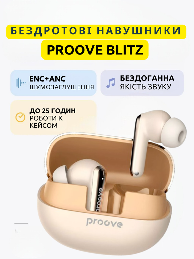 Бездротові навушники Proove Blitz TWS з активним шумопоглинанням (ANC). Вакуумні блютуз навушники Proove Blitz 0133 фото