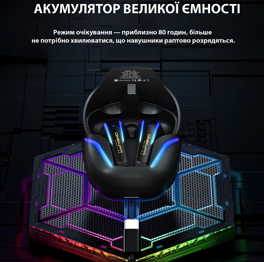Игровые беспроводные наушники ONIKUMA T27 с микрофоном. Поддержка Bluetooth 5.3 и 2.4G, сенсорное управление, RGB-подсветка. Совместимы с ПК, PlayStation и мобильными телефонами. 0283 фото