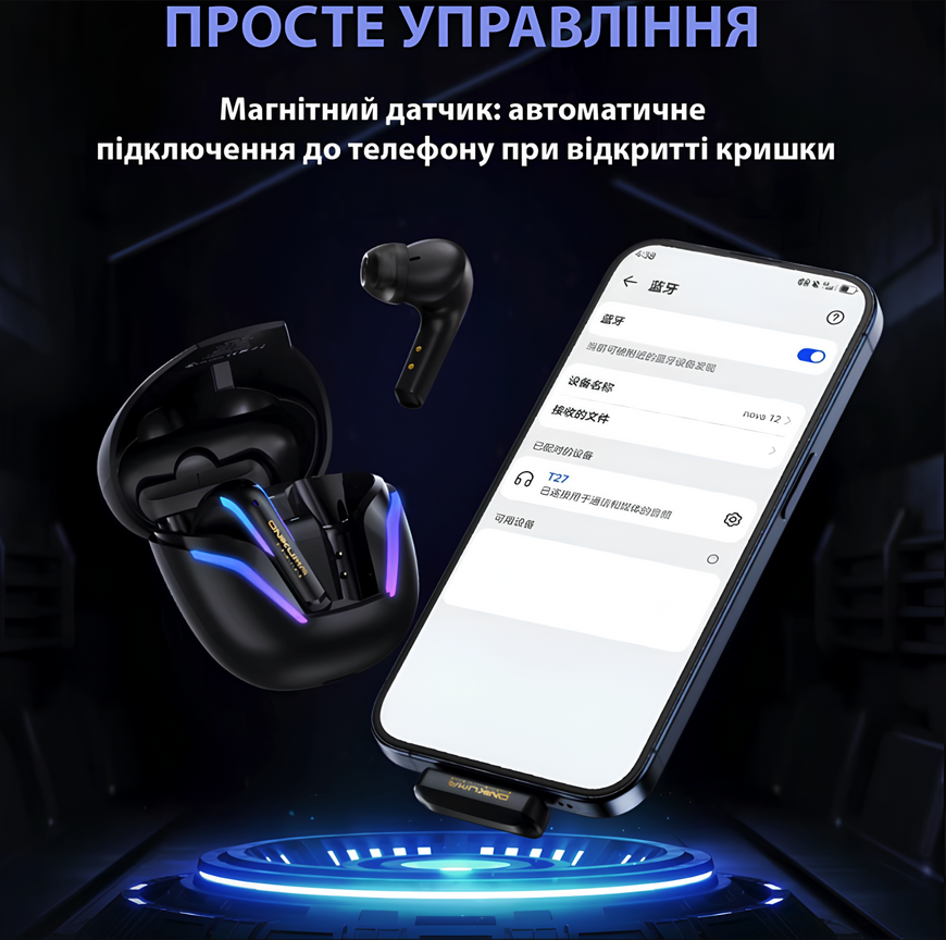 Игровые беспроводные наушники ONIKUMA T27 с микрофоном. Поддержка Bluetooth 5.3 и 2.4G, сенсорное управление, RGB-подсветка. Совместимы с ПК, PlayStation и мобильными телефонами. 0283 фото