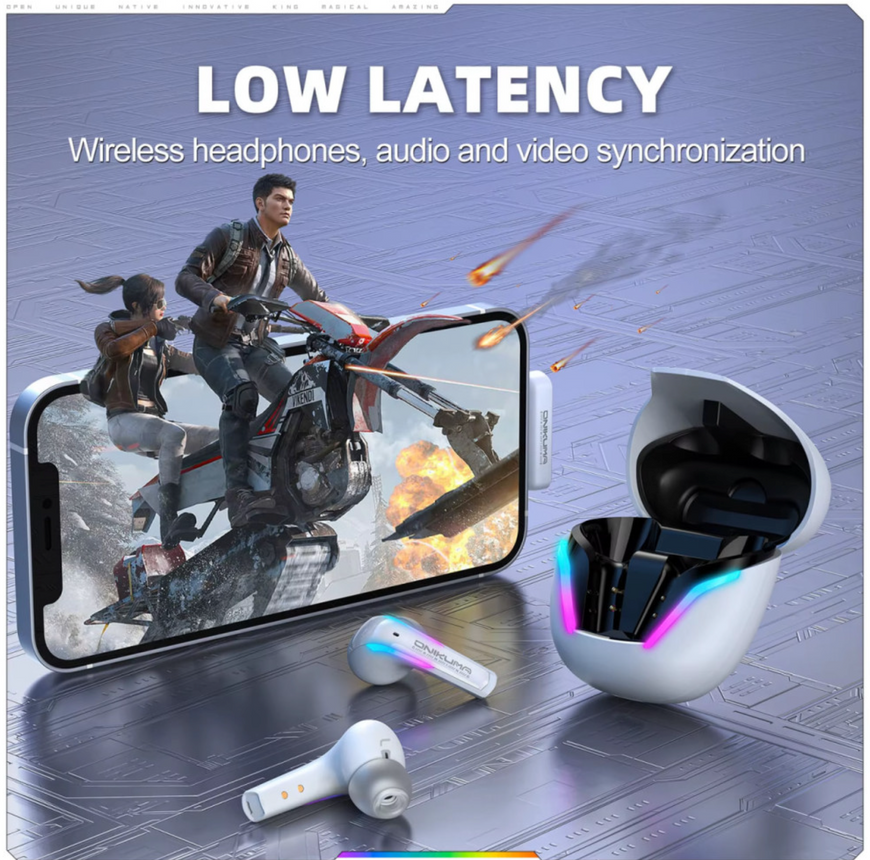 Игровые Bluetooth-наушники ONIKUMA T27 с микрофоном и подсветкой. Вакуумные игровые беспроводные наушники 0387 фото