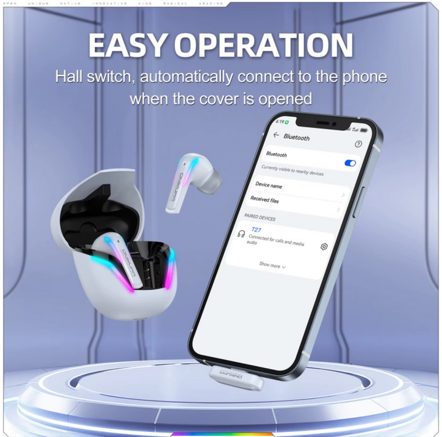 Игровые Bluetooth-наушники ONIKUMA T27 с микрофоном и подсветкой. Вакуумные игровые беспроводные наушники 0387 фото