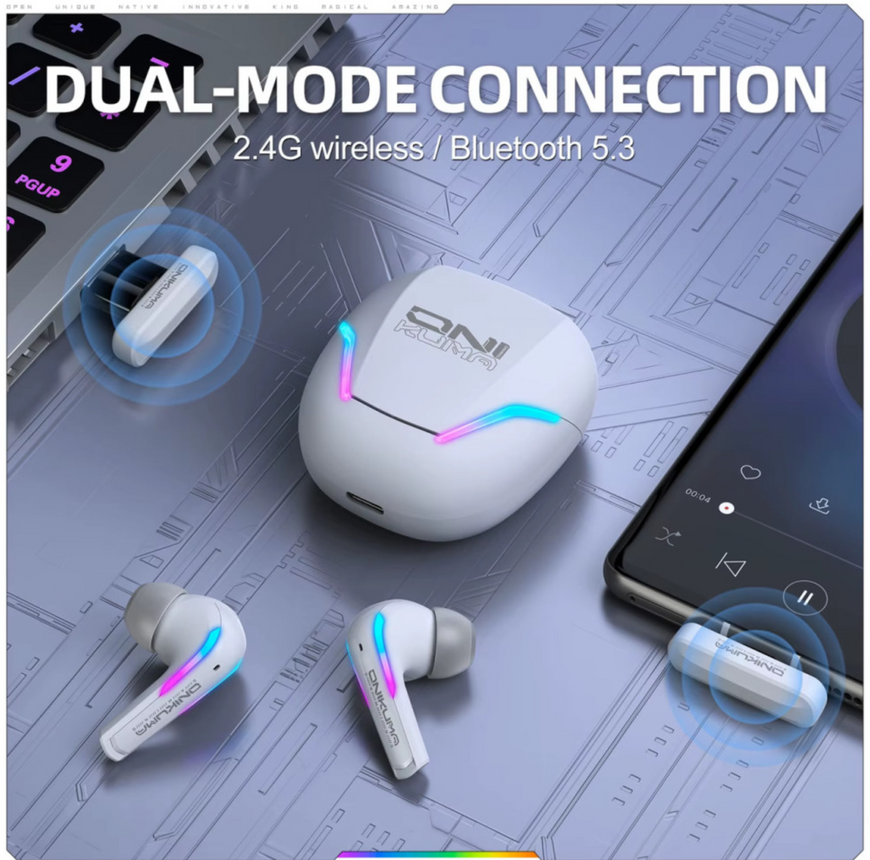 Игровые Bluetooth-наушники ONIKUMA T27 с микрофоном и подсветкой. Вакуумные игровые беспроводные наушники 0387 фото