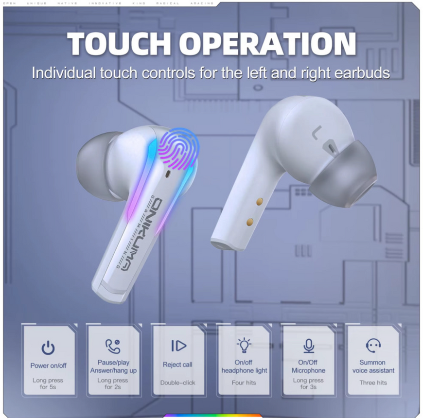 Игровые Bluetooth-наушники ONIKUMA T27 с микрофоном и подсветкой. Вакуумные игровые беспроводные наушники 0387 фото