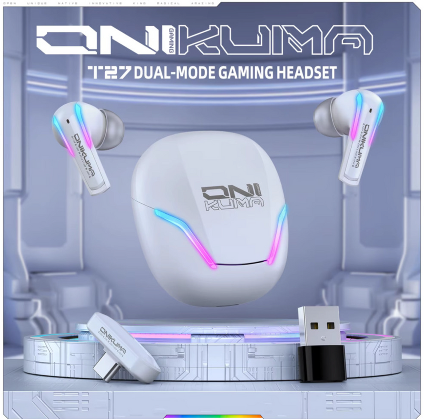 Игровые Bluetooth-наушники ONIKUMA T27 с микрофоном и подсветкой. Вакуумные игровые беспроводные наушники 0387 фото