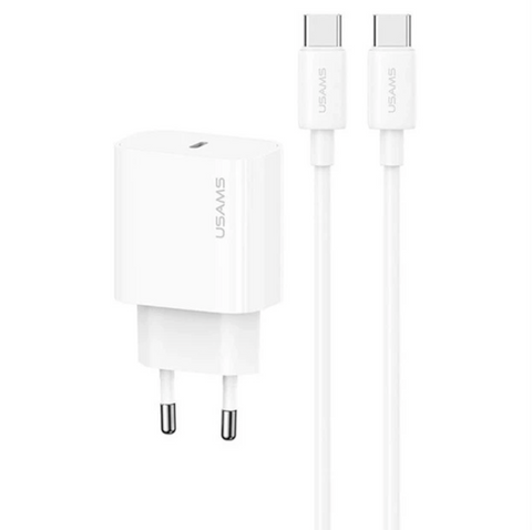 Мережевий зарядний пристрій USAMS CC226 20W + кабель Type-C To Type-C. Універсальний комплект для зарядки телефонів та планшетів з підтримкою швидкого заряджання 0194 фото