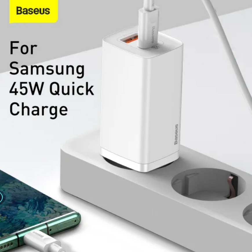 Мережевий зарядний пристрій Baseus Quick GaN2 Lite 65W USB + Type-C. Універсальний блок живлення з підтримкою PD для смартфонів, MacBook та iPhone  0192 фото