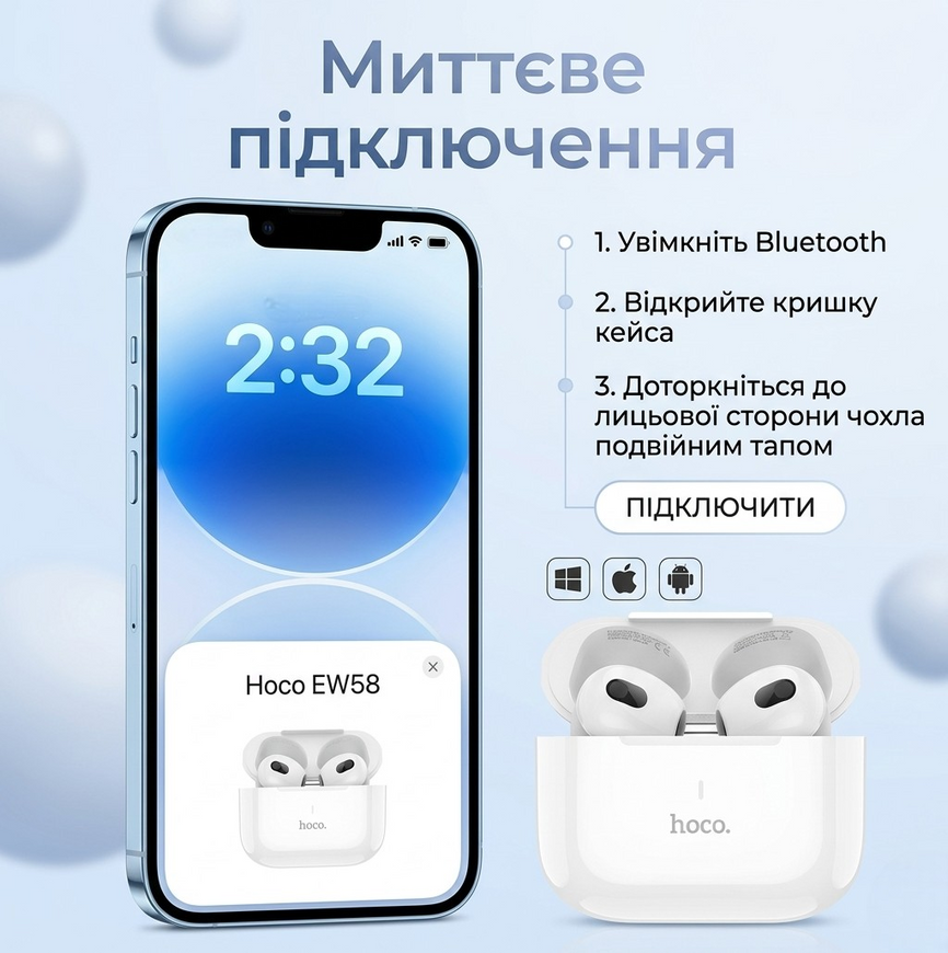 Беспроводные сенсорные наушники TWS HOCO EW58 Pods 3 0440 фото