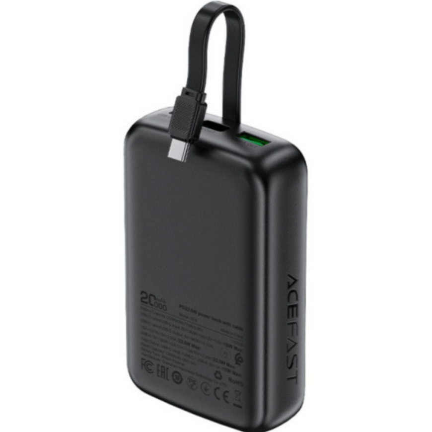 Павербанк AceFast M14 20000mAh PD 22.5W. Power Bank з підтримкою швидкого заряджання та вбудованим кабелем Type-C 0191 фото