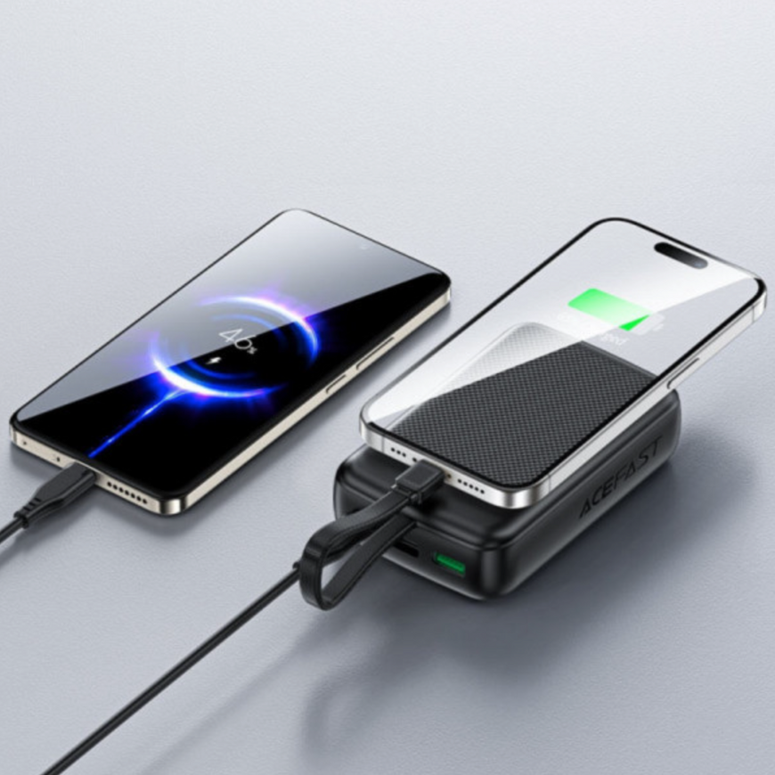 Павербанк AceFast M14 20000mAh PD 22.5W. Power Bank з підтримкою швидкого заряджання та вбудованим кабелем Type-C 0191 фото
